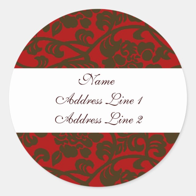 Red Brown Damask Address Labels (Front)