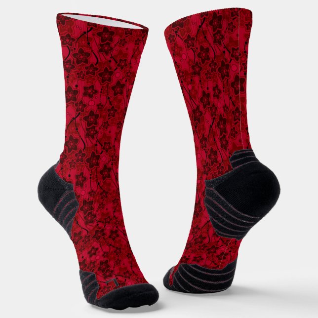 red brown floral rustic fashion pattern retro socks (Angled)