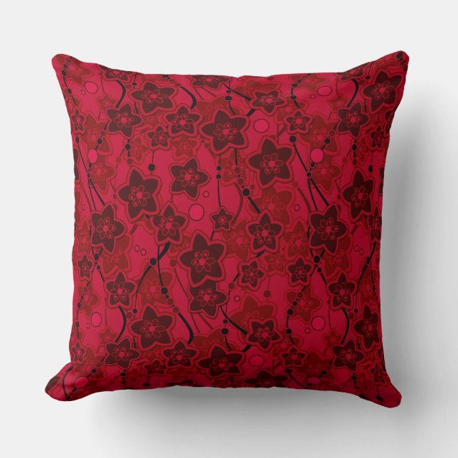 red brown floral rustic fashion pattern retro throw pillow (Front)