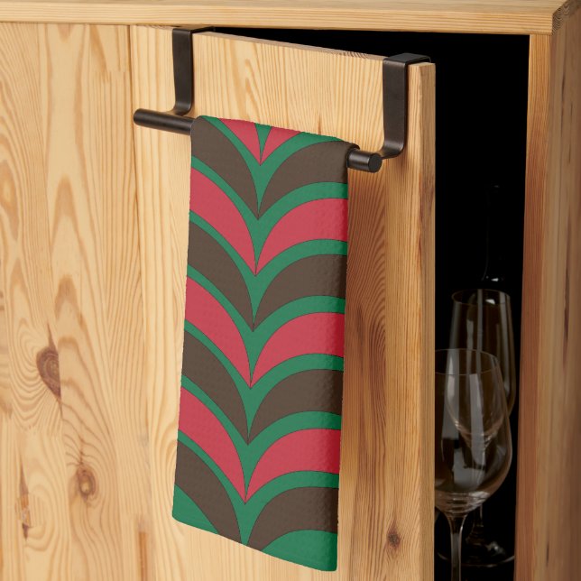 Red Brown Green Abstract Geometric Pattern Kitchen Towel (Thirds Fold)