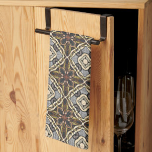 Red Brown Grey Ochre Hip Bohemian Bali Art Motif Kitchen Towel