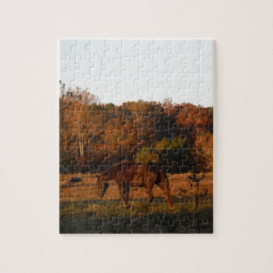 Red  Brown horse, autumn woods. Jigsaw Puzzle
