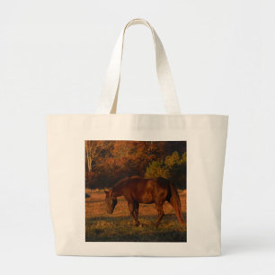 Red Brown horse, autumn woods. Large Tote Bag