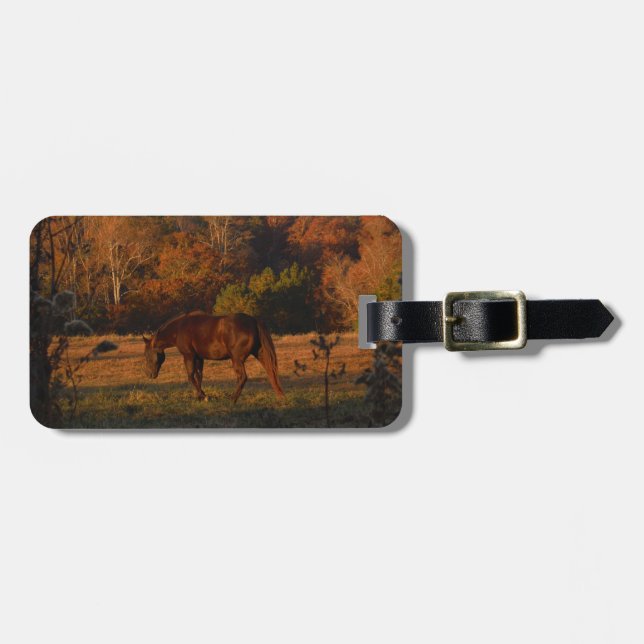 Red  Brown horse, autumn woods. Luggage Tag (Front Horizontal)