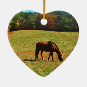 Red Brown horse in the  autumn trees Ceramic Ornament