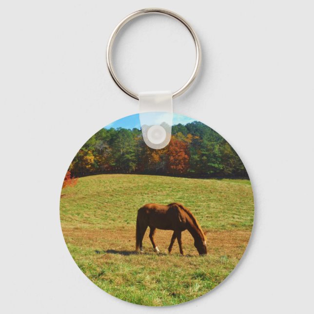 Red Brown horse in the  autumn trees Keychain (Front)