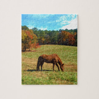 Red Brown horse, Teal Blue sky Jigsaw Puzzle