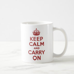 Red Brown Keep Calm and Carry On Coffee Mug