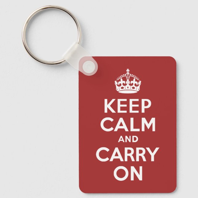 Red Brown Keep Calm and Carry On Keychain (Front)
