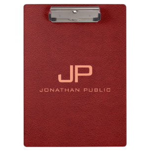 Red Brown Leather Look Distressed Text Monogram Clipboard