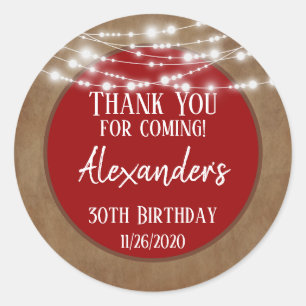 Red Brown Lights Thank You Birthday Favour Tag