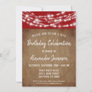 Red Brown Lumières Anniversaire Fête Invitation Ad