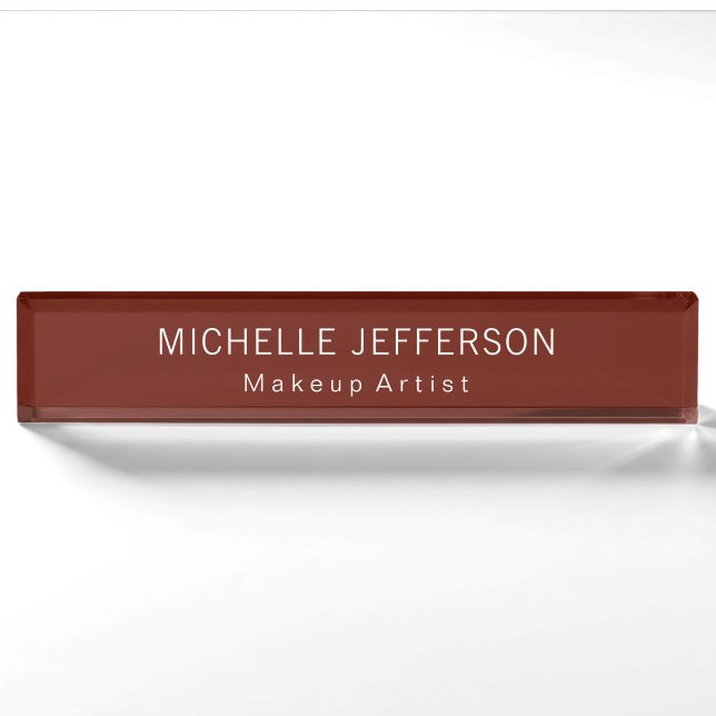 Red Brown Makeup Artist Unique Business Nameplate (Front)