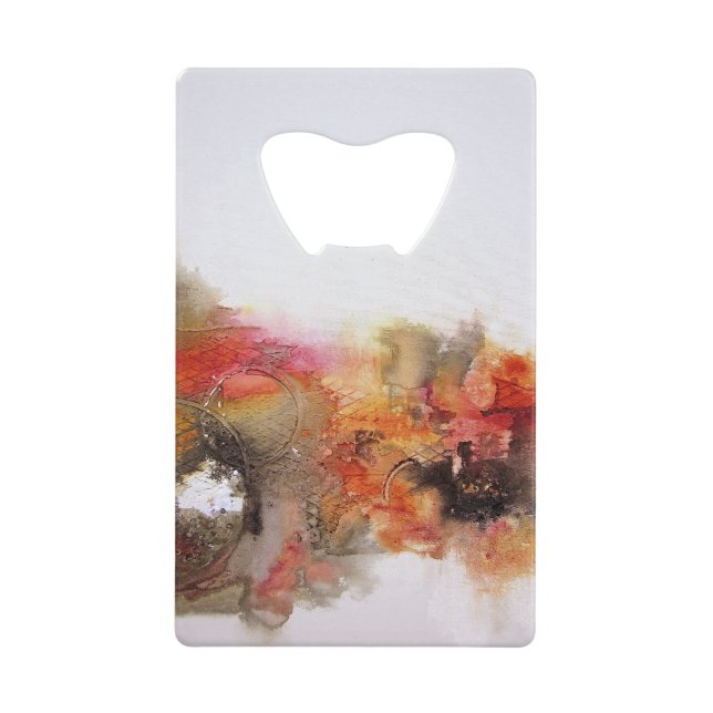 Red Brown Orange White Modern Abstract Art Credit Card Bottle Opener (Front)