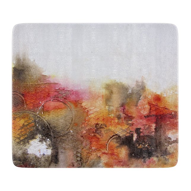 Red Brown Orange White Modern Abstract Art Cutting Board (Front)