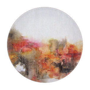 Red Brown Orange White Modern Abstract Art Cutting Board