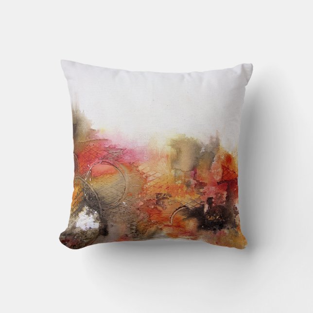 Red Brown Orange White Modern Abstract Art Throw Pillow (Front)