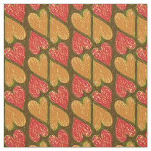 Red Brown Scribble Hearts Pattern Earthy Cute Fall Fabric