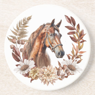 Red Brown Sorrel Horse Autumn Wreath Coaster