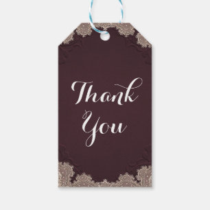 Red Brown Suede Leather Vintage Lace Wedding Gift Tags