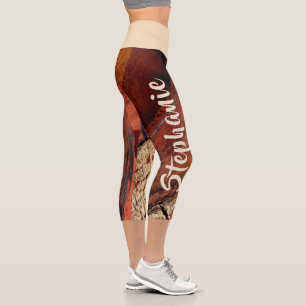 Red Brown Tan Abstract Personalized Name Capri Leggings