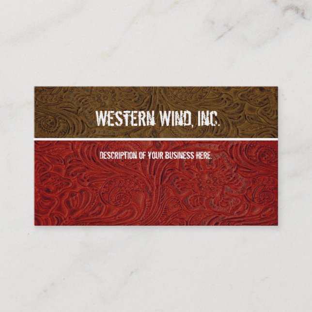 Red, Brown Tooled Leather Business Card (Front)