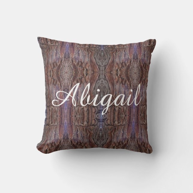 Red Brown Tree Bark Abstract Pattern Add a Name Throw Pillow (Front)