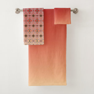 Red Brown With Peach Bath Towel Set