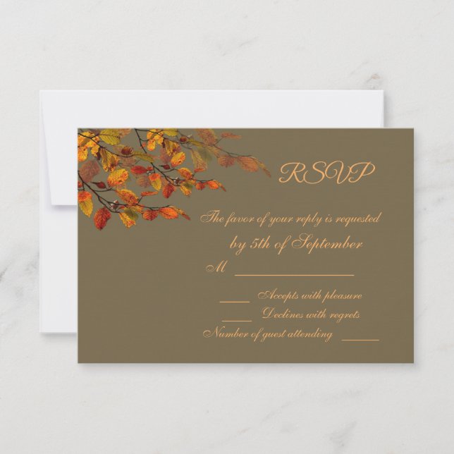 Red, brown, yellow autumnal leaves RSVP Card (Front)