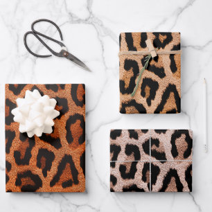 Red Brown Yellow Black Leopard Animal Print Wrapping Paper Sheet