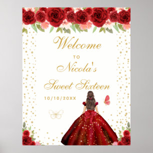 Red Brunette Hair Girl Sweet Sixteen Welcome Poster
