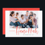 Red Brush Calligraphy Happiest Hanukkah Photo Holiday Card<br><div class="desc">Happiest Hanukkah! Send holiday greetings to your loved ones with this hand-lettered Happy Hanukkah flat card. It features red brush modern calligraphy with a matching delicate snow pattern. Personalize by adding a photo,  names,  date and message. This festive red calligraphy holiday card is available in other colours and products.</div>