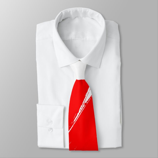 Red Brush Modern White Background Tie (Tied)