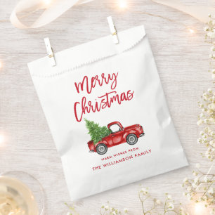 Red Brush Script Christmas Vintage Truck Favour Bag