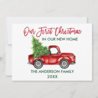Red Brush Script First Christmas New Home Truck
