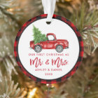 Red Brush Script Truck First Christmas Plaid