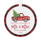 Red Brush Script Truck First Christmas Plaid
