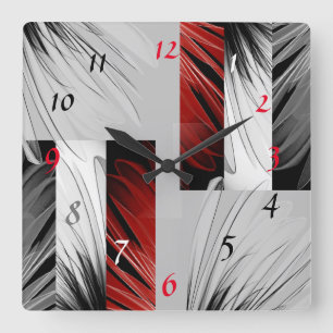 Red Brush Shades Black Pattern Square Wall Clock