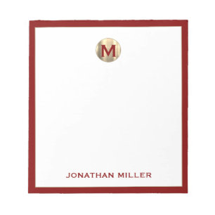 Red Brushed Gold Monogram Notepad