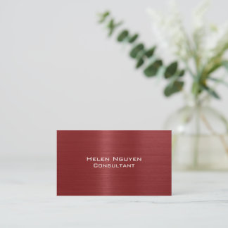 Red Brushed Metal Metallic Stainless Steel Business Card