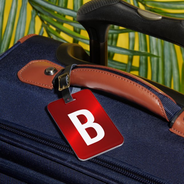 Red Brushed Metallic Monogram Initial Luggage Tag (Front Insitu 1)