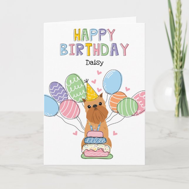 Red Brussels Griffon Cropped Ears Birthday Card (Front)