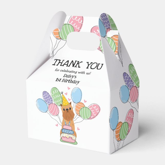 Red Brussels Griffon Cropped Ears Birthday Party Favor Box (Front Side)
