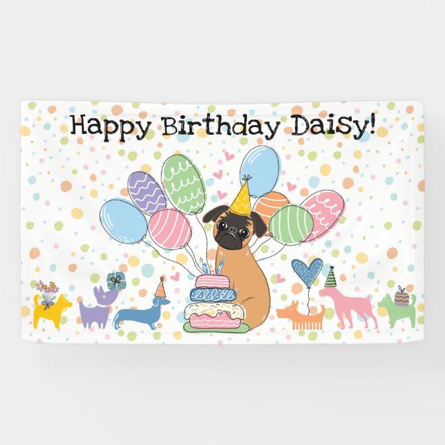Red Brussels Griffon Dog Birthday Party Banner (Horizontal)