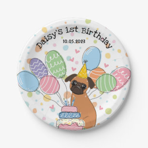 Red Brussels Griffon Dog Birthday Party Paper Plate