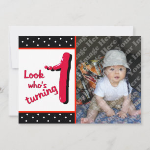 Red Bubble Letter First Birthday Celebration Invitation