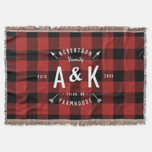 Red Buffalo Check and Farmhouse Arrow Monogram Throw Blanket