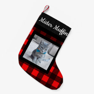 Red Buffalo Check Country Pet Photo Name Small Christmas Stocking