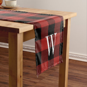 Red Buffalo Check Monogram   Farmhouse Holiday Short Table Runner