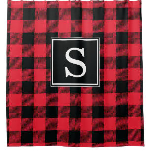 Red Buffalo Check Monogrammed Shower Curtain
